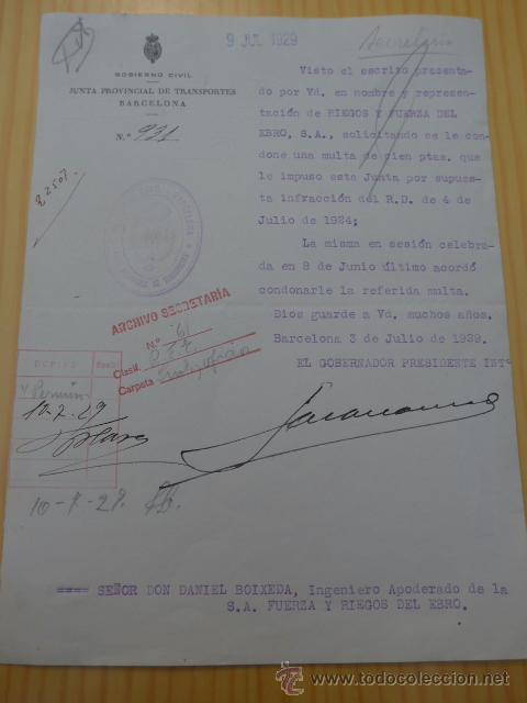 Documentos antiguos: Antiguo documento de gobierno civil de barcelona, 1929 - Foto 1