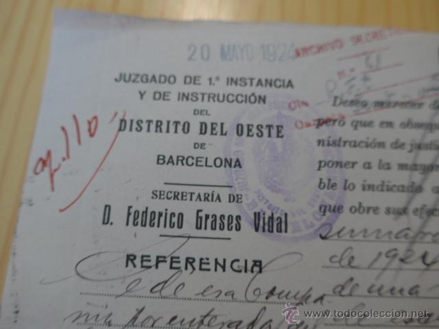 Documentos antiguos: Antiguo documento del juzgado de 1a instancia de barcelona, 1924 - Foto 3