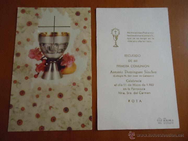 Documentos antiguos: ANTIGUO RECORDATORIO DE PRIMERA COMUNION ROTA CADIZ 1980 - Foto 1