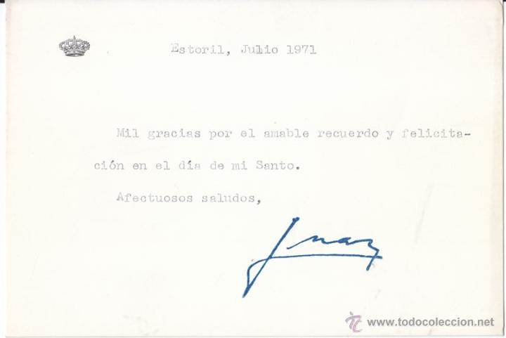 FIRMA AUTÓGRAFA DE DON JUAN DE BORBÓN. CONDE DE BARCELONA. ESTORIL 1971. PADRE DEL REY JUAN CARLOS (Coleccionismo - Documentos - Otros documentos)