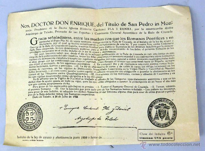 Documentos antiguos: 2 bula de cruzada Clase indulto 6&ordf; 1958 - Foto 3