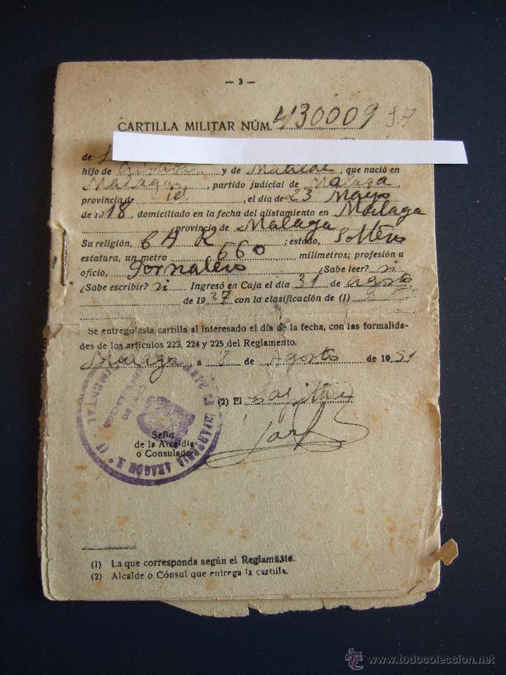 Documentos antiguos: CARTILLA MILITAR - MALAGA 1951 - SIN TAPAS - Foto 1