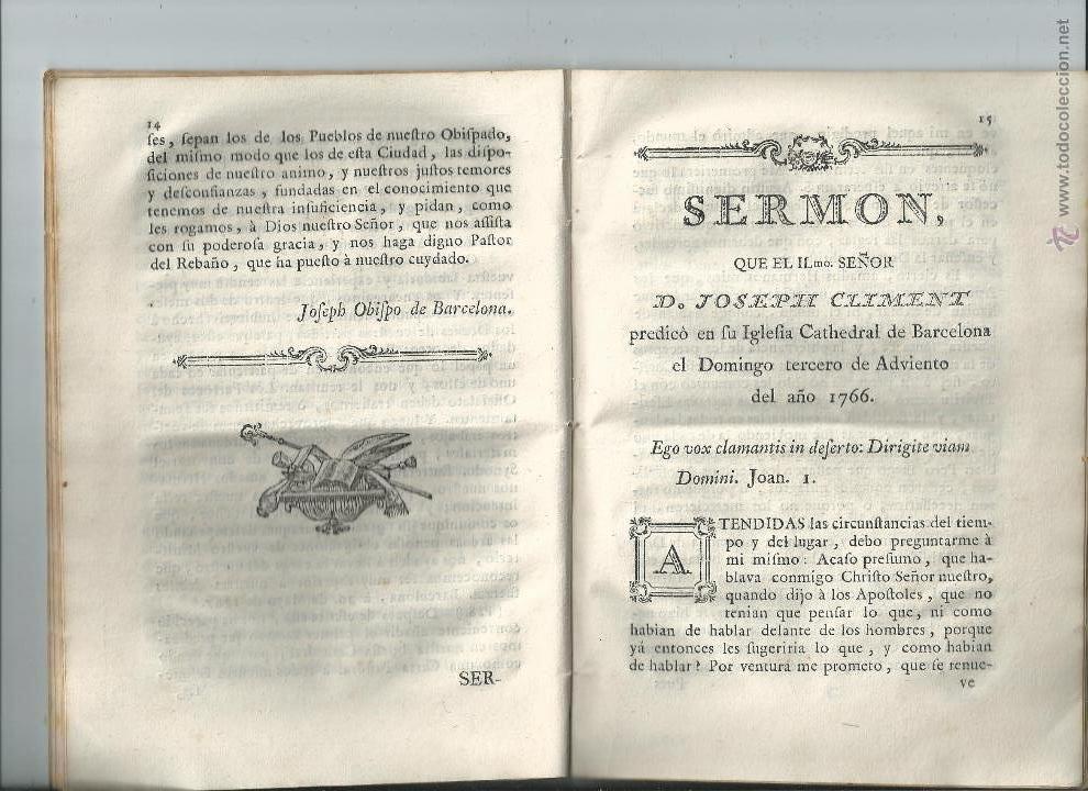 Documentos antiguos: 1767 - Sermon que ... D. Joseph Climent predic&ograve; en su Iglesia Cathedral de Barcelona