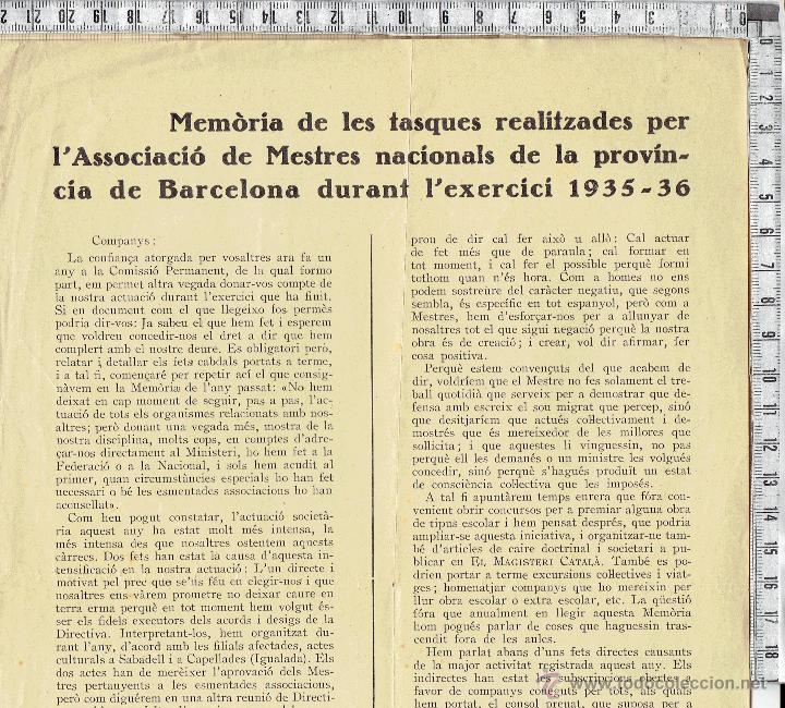 Documentos antiguos: MEMORIA DE TRABAJOS REALIZADOS POR LA ASOCIACION DE MAESTROS DE PRV-BARCELONA EJERCICIO-1935-36.