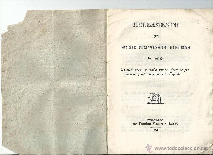 Documentos antiguos: 1836 - GRANADA - REGLAMENTO SOBRE MEJORAS DE TIERRAS ... - Foto 1