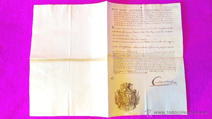 Documentos antiguos: DISTINCION Y VENTAJA, CABO INFANTERIA BORBON, IGNACIO SALVATO, FIRMA CABALLERO 1807
