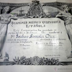 Documentos antiguos: EXCLUSIVO DIPLOMA ACADEMIA QUIRÚRGICA 1926 FIRMADO POR EL DOCTOR MARAÑÓN