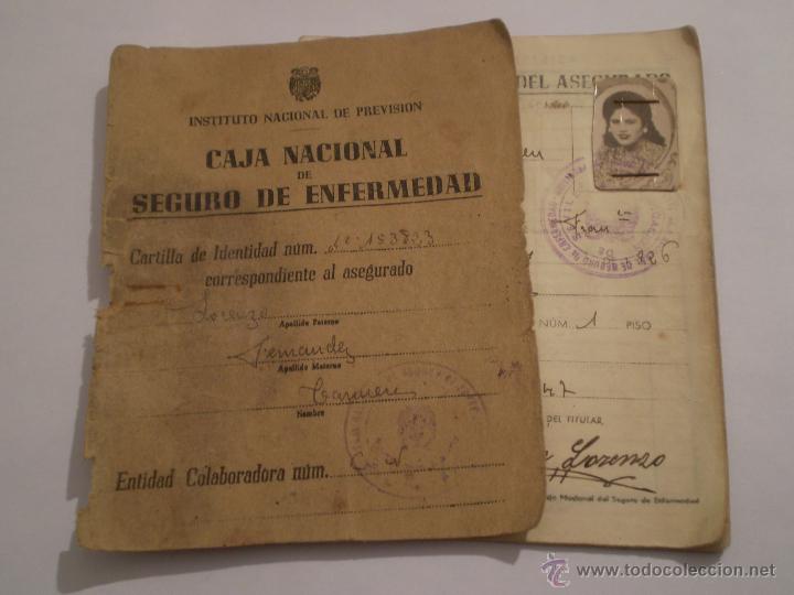 Documentos antiguos: ANTIGUA CARTILLA CAJA SEGURO SOCIAL DE ENFERMEDAD.CARMEN LORENZO FERNANDEZ.SEVILLA.1947.