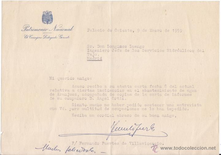 Old Documents: CARTA. FERNANDO FUERTES DE VILLAVICENCIO. NACIDO EN TRUBIA. ASTURIAS. FUE PRESIDENTE ATLETICO MADRID