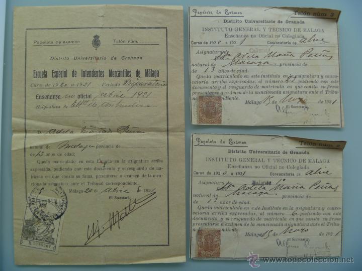 Documentos antiguos: LOTE UNIVERSIDAD GRANADA , INSTITUTO GENERAL Y ESCUELA MERCANTIL MALAGA , 1921