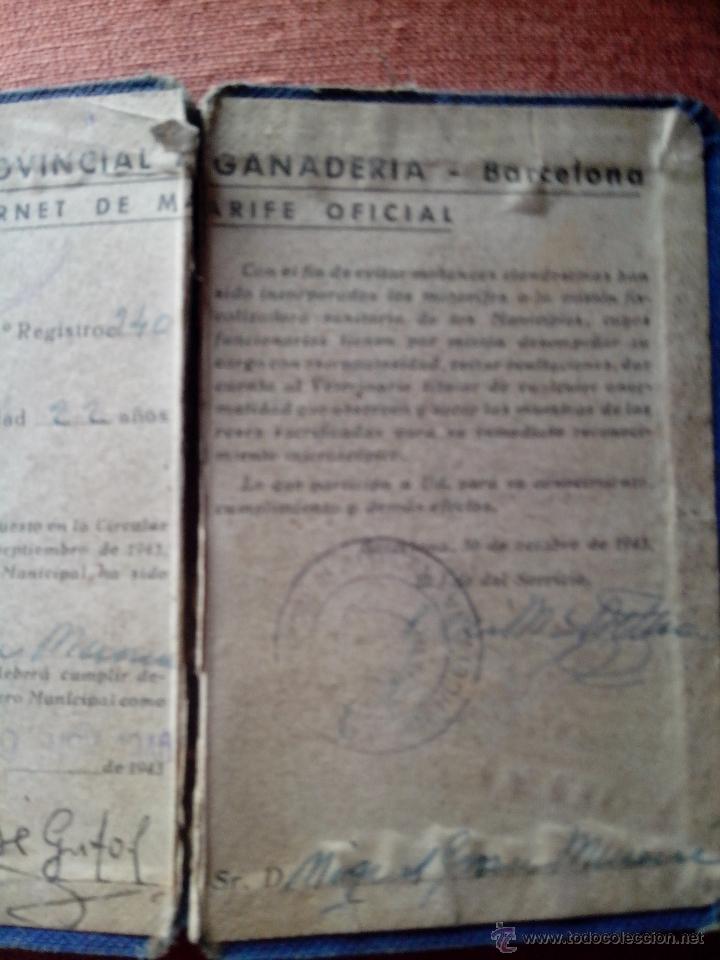Documentos antiguos: Canet de Matarife Oficial 1943 Barcelona - Foto 3