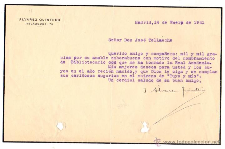 Carta joaquin alvarez quintero. año 1941. con f - Comprar 