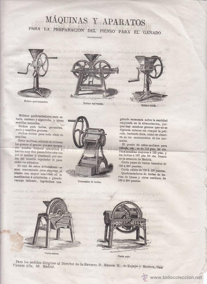 Old Documents: HOJA DE PUBLICIDAD DE M&Aacute;QUINAS Y APARATOS DE PREPARACI&Oacute;N DE PIENSO PARA EL GANADO. SIGLO XIX.