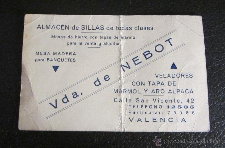 Documentos antiguos: TARJETA COMERCIAL ALMAC&Eacute;N DE SILLAS. VALENCIA - Foto 1