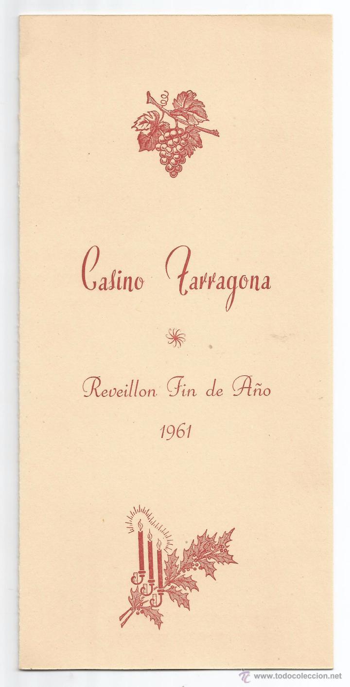 Documentos antiguos: TARRAGONA .- MENU REVEILLON DE FIN DE A&Ntilde;O CASINO DE TARRAGONA 1961