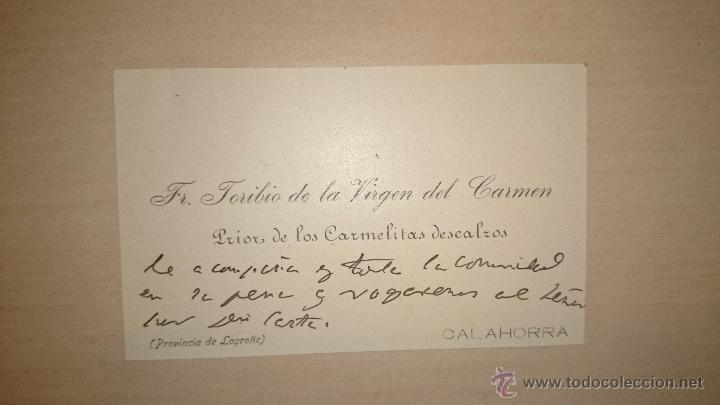 Documentos antiguos: 1909 - TARJETA DE P&Eacute;SAME - FRAY TORIBIO DE LA VIRGEN DEL CARMEN - CALAHORRA LOGRO&Ntilde;O LA RIOJA