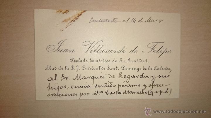 Documentos antiguos: 1909 - TARJETA DE P&Eacute;SAME - JUAN VILLAVERDE DE FELIPE - SANTO DOMINGO DE LA CALZADA LOGRO&Ntilde;O LA RIOJA