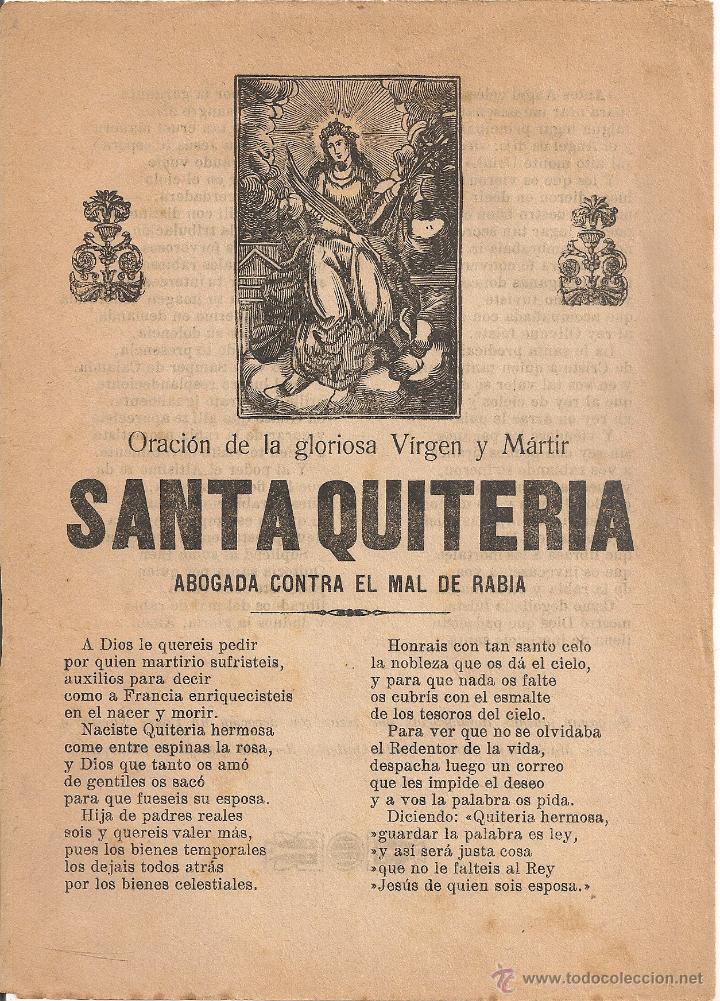 Documentos antiguos: Oracion...Santa Quiteria. 22x16 cm. 2 p.