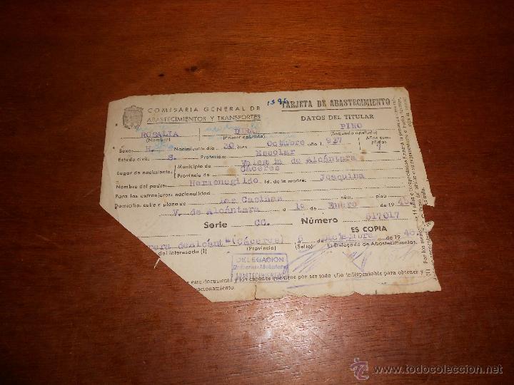 Documentos antiguos: TARJETA DE ABASTECIMIENTO. A&Ntilde;O 1948 VALENCIA DE ALC&Aacute;NTARA. C&Aacute;CERES.