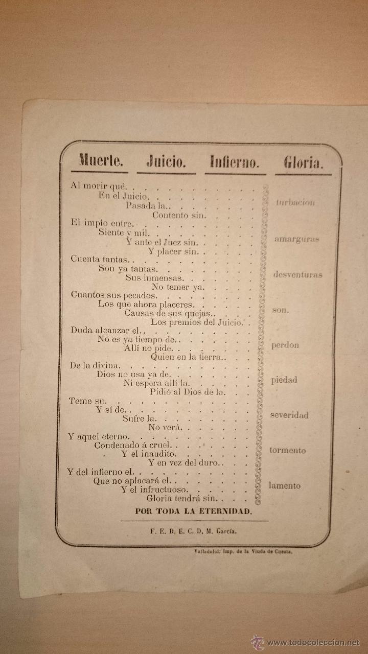 Old Documents: s. XIX - Religi&oacute;n - MUERTE JUICIO INFIERNO GLORIA - Valladolid Imp. Vda. de Cuesta