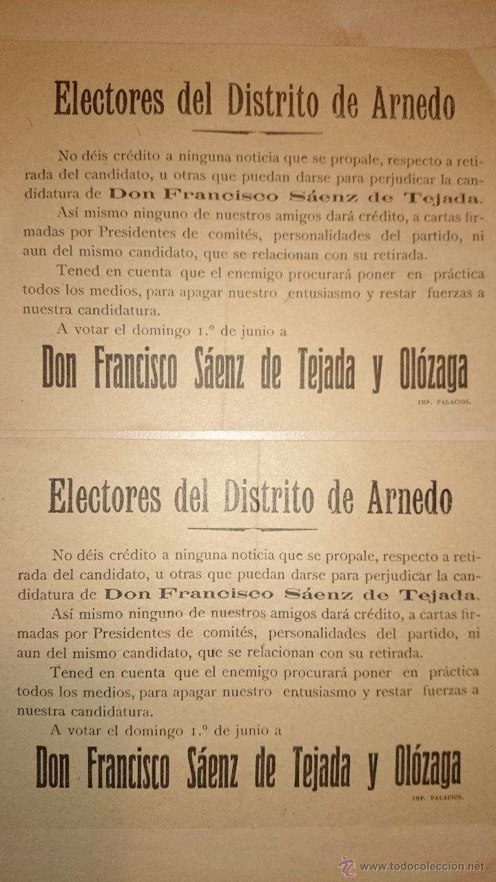 Documentos antiguos: ARNEDO LOGRO&Ntilde;O LA RIOJA - ELECCIONES - FRANCISCO S&Aacute;ENZ DE TEJADA Y OL&Oacute;ZAGA - Foto 3