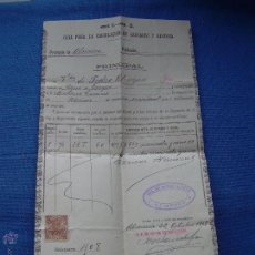 Documentos antiguos: GUIA PARA LA CIRCULACION DE AZUCARES Y GLUCOSA DEL 1908 - VDA DE PEDRO ALEMAN. Lote 49342246