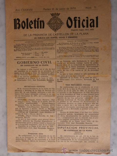 Documentos antiguos: boletin oficial de la provincia de castellon de la plana n &ordm; 71 -16 de junio1970