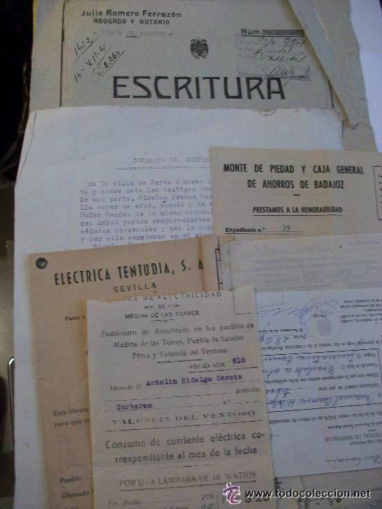 Documentos antiguos: LOTE DE 9 DOCUMENTOS: ESCRITURA, CONTRATO, FACTURAS.DE TENTUDIA, FERIA, PUEBLA.(BADAJOZ)..DESDE 1935