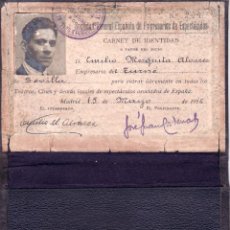 Documentos antiguos: CARNET DE LA SOCIEDAD GENERAL ESPAÑOLA DE EMPRESARIOS DE ESPECTACULOS DE 1926 - TURNE - RARO. Lote 49488892