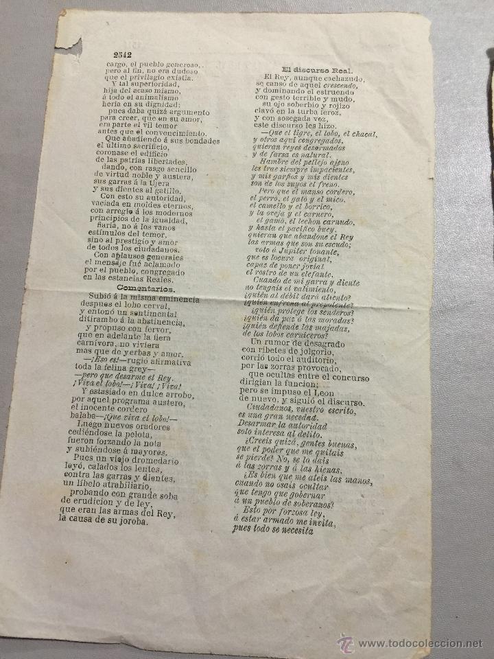 Documentos antiguos: Antiguos documentos originales de finales de 1800, con fabula sat&iacute;rica dedicada al rey - Foto 2