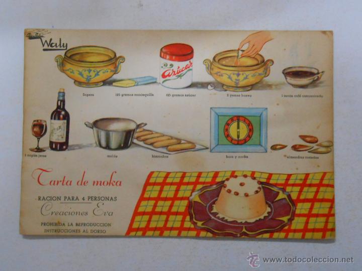 Documentos antiguos: COCINA GRAFICA WALY. RECETA FICHA N&ordm; 1512. TARTA DE MOKA. CREACIONES EVA. TDKP3