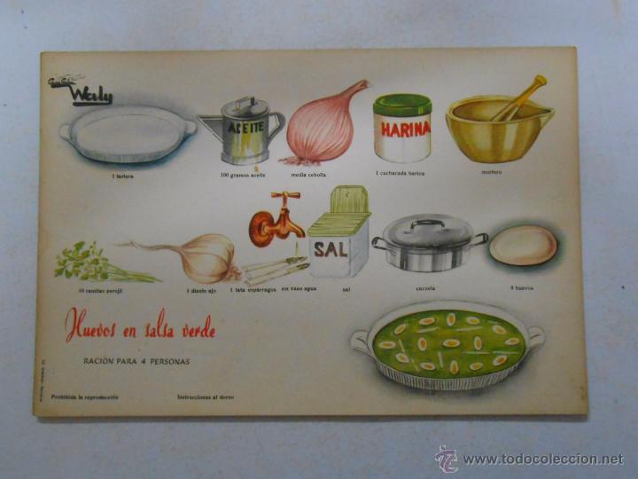 Documentos antigos: COCINA GRAFICA WALY. RECETA FICHA N&ordm; 400. HUEVOS EN SALSA VERDE. CREACIONES EVA. TDKP3