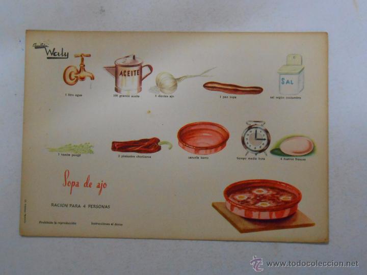 Documentos antigos: COCINA GRAFICA WALY. RECETA FICHA N&ordm; 100. SOPA DE AJO. CREACIONES EVA. TDKP3