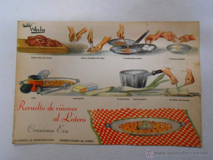 Documents Anciens: COCINA GRAFICA WALY. RECETA FICHA N&ordm; 1218. REVUELTO DE RI&Ntilde;ONES AL LOTERO. CREACIONES EVA. TDKP3