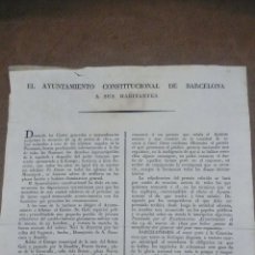 Documentos antiguos: EDICTO. EL AYUNTAMIENTO CONSTITUCIONAL DE BARCELONA A SUS HABITANTES. FRANCISCO ALTÉS, 1822.