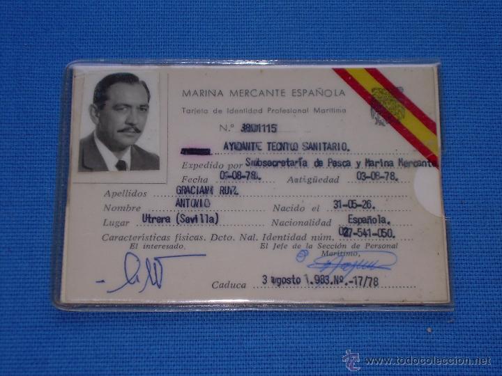 Documentos antiguos: CARNET - TARJETA DE IDENTIDAD PROFESIONAL MARITIMA - MARINA MERCANTE ESPA&Ntilde;OLA - 1983
