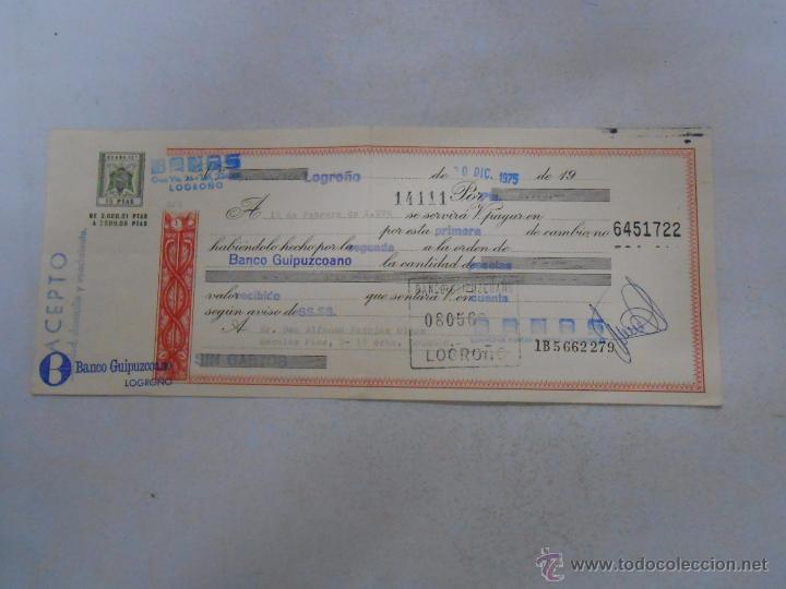 Alte Dokumente: CHEQUE PAGARE DOCUMENTO BANCARIO. BANCO GUIPUZCOANO LOGRO&Ntilde;O. 1975. TDKP3