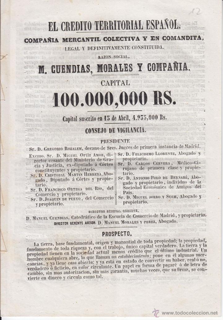 Documenti antichi: PROSPECTO. EL CR&Eacute;DITO TERRITORIAL ESPA&Ntilde;OL. COMPA&Ntilde;&Iacute;A MERCANTIL COLECTIVA. MADRID, 1863