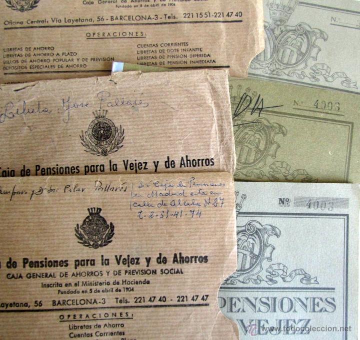 Documentos antiguos: 3 cartillas Caja Pensiones para la Vejez y de Ahorros Ulldecona 1955, 1960 y 1964