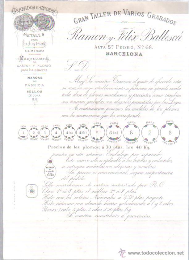 Old Documents: LISTA DE PRECIOS. GRAN TALLER DE VARIOS GRABADOS. RAMON Y FELIX BALLESCA. BARCELONA. LEER