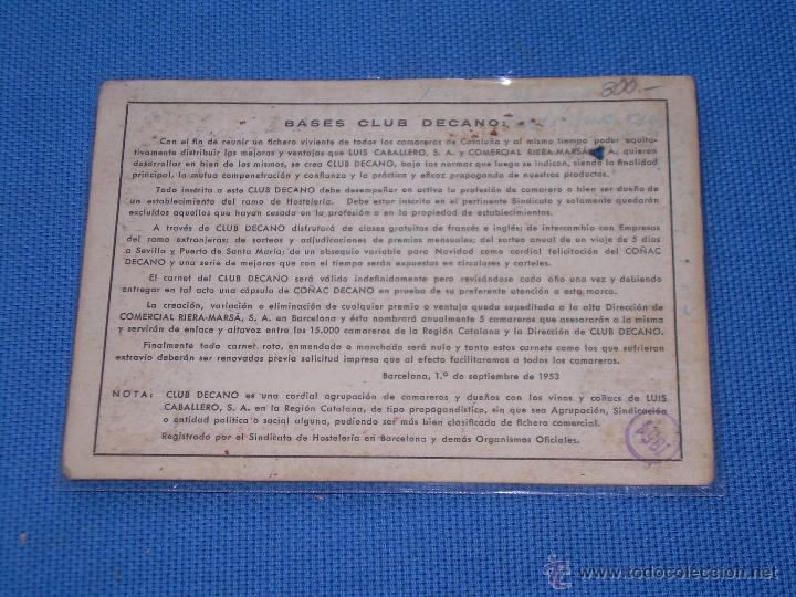 Documentos antiguos: CARNET CLUB DECANO - LUIS CABALLERO S.A. - Foto 2