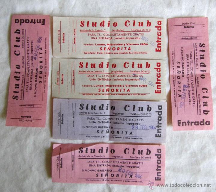 Documentos antiguos: Club Studio Madrid 6 entradas para se&ntilde;oritas 1964