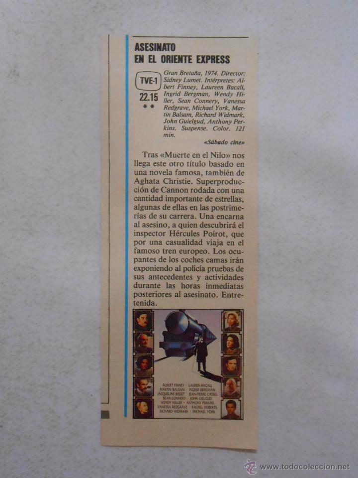 Alte Dokumente: RECORTE DE REVISTA SINOPSIS DE PELICULA ASESINATO EN EL ORIEN EXPRESS. TDKP3