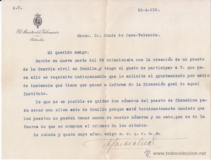 Documenti antichi: CARTA CON FIRMA AUT&Oacute;GRAFA DE ANTONIO DE GOICOECHEA. 1919. LUEGO LIDER DE RENOVACI&Oacute;N ESPA&Ntilde;OLA
