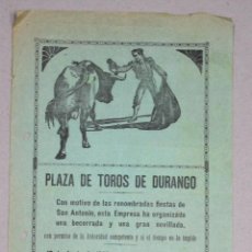 Documentos antiguos: CARTEL PLAZA DE TOROS DE DURANGO. BIZKAIA. FIESTAS DE SAN ANTONIO. AÑO 1927