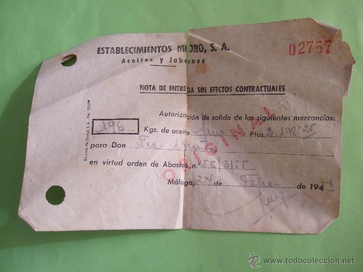 Documentos antiguos: ESTABLECIMIENTOS MORO - ACEITES Y JABONES - 1944 - NOTA DE ENTREGA