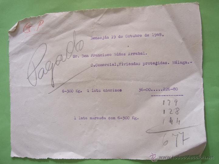 Documentos antiguos: NOTA ENTREGA ALIMENTOS - BENAJOAN 1948 -