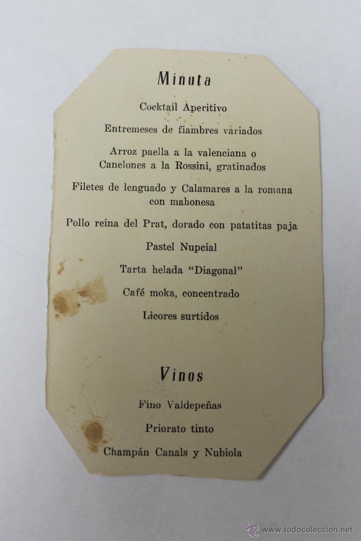 Documentos antiguos: MENU RESTAURANTE DIAGONAL, BARCELONA 1959 - Foto 1