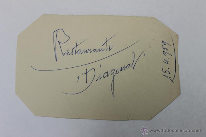 Documentos antiguos: MENU RESTAURANTE DIAGONAL, BARCELONA 1959 - Foto 2