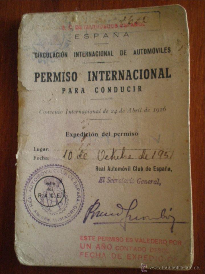 Old Documents: 1951. TETUAN MARRUECOS ESPA&Ntilde;OL PERMISO INTERNACIONAL CONDUCIR. RACE ESPA&Ntilde;A CIRCULACION INTERNACIONAL